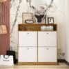 Shoe Storage Cabinet With 4 Flip Drawers And Wooden Handle For Entryway - Natural - Image 4