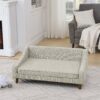 Modern Durable Elevated Dog Sofa Bed With Irregular Armrest Design Comfortable Foam Pet Sofa - Beige - Image 5