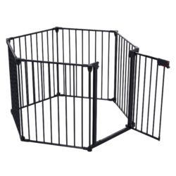 Adjustable Safety Gate 6 Panels Play Yard Metal Doorways Fireplace Fence Christmas Tree Fence Gate For House Stairs Gate Prohibited Area Fence - Black