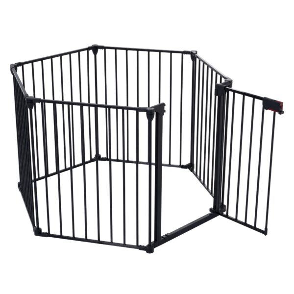 Adjustable Safety Gate 6 Panels Play Yard Metal Doorways Fireplace Fence Christmas Tree Fence Gate For House Stairs Gate Prohibited Area Fence - Black