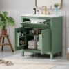 Bathroom Vanity With Ceramic Sink, Modern Single Bathroom Cabinet With 2 Doors And A Shelf, Soft Close Doors - Green - Image 4