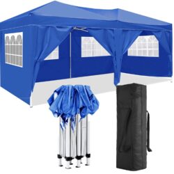 10'X20' Folding Canopy With 6 Removable Sidewalls Outdoor Event Shelter UPF 50+ Gazebo Portable Tents For Parties Beach Camping Wedding Ez Pop Up Canopy - Blue