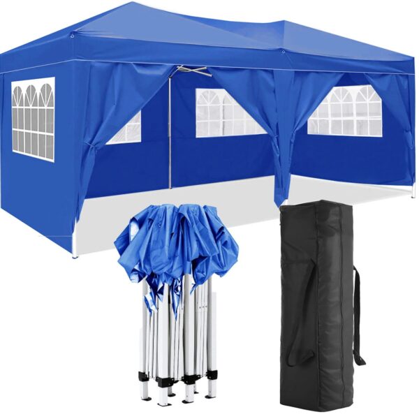 10'X20' Folding Canopy With 6 Removable Sidewalls Outdoor Event Shelter UPF 50+ Gazebo Portable Tents For Parties Beach Camping Wedding Ez Pop Up Canopy - Blue