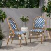Elegant French Bistro Chair Set With Durable Aluminum Frame And Polyethylene Rattan - White / Navy - Image 4