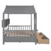 Full Size House Bed With 2 Drawers, Kids Bed With Storage Shelf - Gray - Image 8
