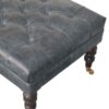 Buffalo - Leather Ottoman With Castor Legs - Brown / Teal - Image 2