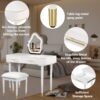 Modern Vanity Table Set With Mirror Touch Screen Lighted Mirror, Dressing Table And Cushioned Stool Set With 2 Large Drawers - White - Image 4
