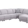 Penelope - Linen Fabric Reversible 7 Piece Modular Sectional Sofa With Ottoman And Pillows - Light Gray - Image 4