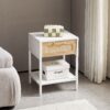 15.74" Rattan End Table With Drawer, Modern Nightstand, Metal Legs, Side Table For Living Room, Bedroom - White - Image 2