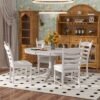 5 Piece Retro Functional Dining Table Set With Extendable Round Table And Upholstered Chairs - Antique White - Image 2