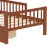 Twin Size Bed With Headboard Storage Rack, 2 Under Bed Drawers, 3 - Side Guardrails For Safety And Security - Walnut - Image 15