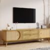 Rattan TV Stand For Tvs Up To 75'', Modern Farmhouse Media Console, Entertainment Center With Legs, TV Cabinet For Living Room, Home Theatre - Natural Wood - Image 20