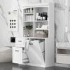 Bathroom Storage Cabinet With Tilt Out Hamper, Tall Free Standing Organizer With Drawers & Adjustable Shelves, Linen Tower With Steel Handles - White - Image 2