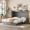 Queen Size Murphy Bed With Iron Legs, Modern Design - Gray - Image 22
