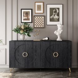Modern Lacquered 4 Door Wooden Cabinet Sideboard Buffet Server Cabinet Storage Cabinet, For Living Room, Entryway, Hallway, Office, Kitchen And Dining Room - Distressed Black