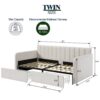 Flora - Twin Upholstered Daybed With 2 Drawers Ribbed Tufted Backrest in Lavish Modern Design - Ivory - Image 10