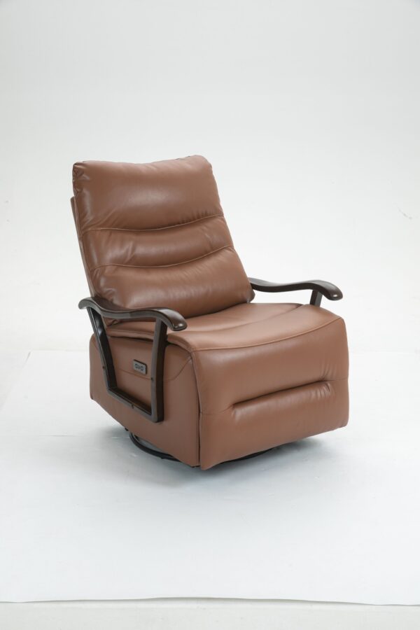 Swivel Rocker Recliner Power Glider Chair With Solid Wood Armrests, Extra Wide Reclining Sofa Chair Upholstered Faux Leather Living Room Single Sofa - Orange
