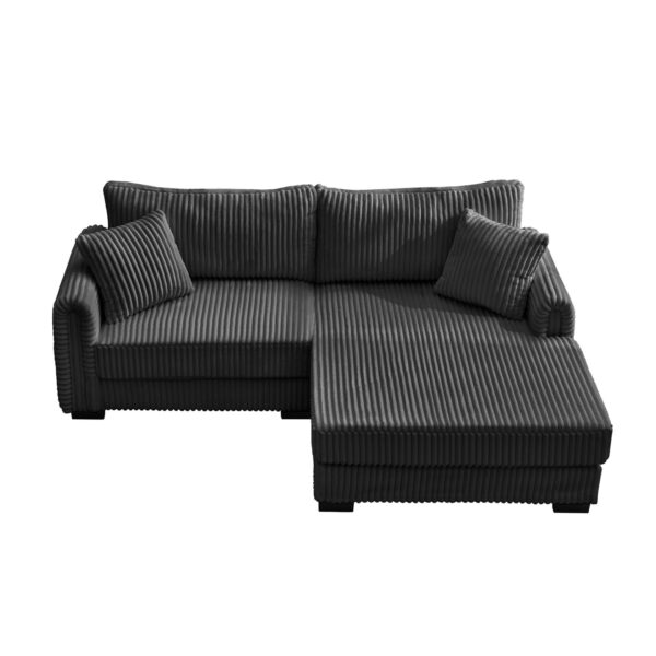 2 Seater L Shaped Chaise Sofa With Reversible Cushion Corduroy Fabric, USB - C Charging Port, Storage Pocket, Convertible Left / Right Design For Living Room - Gray