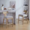 Counter Stools (Set of 2), Upholstered Counter Height Bar Stools With Solid Rubber Wood Frame, Backrest, Footrest, Armless Barstools For Home Bar, Kitchen Counter - Pebble Linen / Natural - Image 6