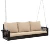 3 Person Porch Swing With Chains, Large Patio Swing Bench With Cushions For Backyard, Garden, And Poolside - Brown - Image 11
