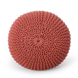 Bordeaux - Knitted Cotton Round Pouf, Versatile Ottoman And Cushion - Coral