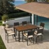 7 Piece Outdoor Patio Wicker Dining Set Patio Wicker Furniture Dining Set With Top - Brown / Cream - Image 5