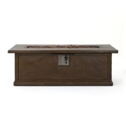 Transitional Rectangular Outdoor Propane Fire Pit With 50, 000 Btu, Tank Cover Not Included - Brown Wood Pattern