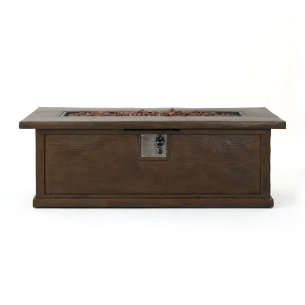 Transitional Rectangular Outdoor Propane Fire Pit With 50, 000 Btu, Tank Cover Not Included - Brown Wood Pattern