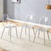 Stylish Ergonomic Dining Chair With Metal Legs And Transparent Seat Cushion (Set of 3) - Silver / Transparent - Image 2