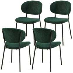Boucle Dining Chairs, Modern Dining Room Chairs With Black Metal Legs, Armless Kitchen Chair For Dining Room, Living Room (Set of 4) - Dark Green