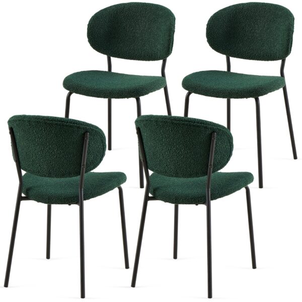 Boucle Dining Chairs, Modern Dining Room Chairs With Black Metal Legs, Armless Kitchen Chair For Dining Room, Living Room (Set of 4) - Dark Green