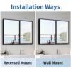 26X30" Black Metal Framed Wall Mount Or Recessed Bathroom Medicine Cabinet With Mirror - Black - Image 4