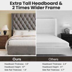 Tall Headboard Upholstered King Size Bed With Handmade Deep Button Tufted, Box Spring Needed, Velvet - Gray