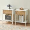 15.74" Rattan End Table With Drawer, Modern Nightstand, Metal Legs, Side Table For Living Room, Bedroom (Set of 2) - White - Image 18