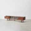 TV Cabinet With Chinese Changhong Glass Doors, Two Drawer Storage Space TV Standing - Walnut - Image 8