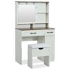 Farmhouse Makeup Vanity Desk With Mirror And Lights, 3 Lighting Modes, Vanity Set With Stool, Dressing Table With Adjustable Shelves, 2 Drawers And Side Cabinet For Bedroom - White - Image 12