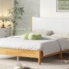 Queen Size Rubber Wooden, Solid Wooden Bed With Teddy Velvet Cushion Upholstered Headboard, Enhanced By Support Feet - Natural - Image 10