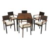 7 Piece Outdoor Patio Wicker Dining Set Patio Wicker Furniture Dining Set With Top - Brown / Cream - Image 12