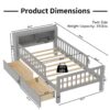 Twin Size Bed With Headboard Storage Rack, 2 Under Bed Drawers, 3 - Side Guardrails For Safety And Security - Gray - Image 17