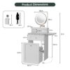Makeup Vanity Desk With Round Mirror And Lights, 2 In 1 Nightstand, Dressing Table With A Chair - Antique White - Image 3