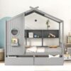 Full Size House Bed With 2 Drawers, Kids Bed With Storage Shelf - Gray - Image 17