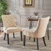 Cheney - Contemporary Dining Chair (Set of 2) Tufted Fabric Upholstery - Beige - Image 3