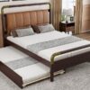 Queen Size Storage Platform Bed, With 2 Big Drawers, Twin Long Size Trundle - Walnut - Image 17