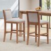 Bar Stools (Set of 2), Rubber Wood Frame, Retro Bar Chairs Suitable For Kitchen Island - Beige / Wood - Image 6