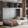 Queen Size Murphy Wall Bed With Top Cabinets & Wine Rack - Gray - Image 26