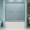 Double Sliding Bathtub Shower Door, Semi Frameless Bypass Tub Door, 1 / 4" (6Mm) Tempered Glass With Explosion - Proof Film, Adjustable Aluminum Alloy Frame - Matte Black - Image 2