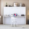 Full Size Murphy Bed With Hydraulic Lift & Desk Design - White - Image 12