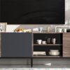Modern TV With 3 Cabinets & Open Shelves, Color-Matching Media Console Table For Tvs Up To 80'', Entertainment Center With Drop Down Door For Living Room - Dark Brown - Image 25