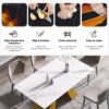 63" Modern Artificial Stone Straight Edge Golden Metal Leg Dining Table - White / Gold - Image 8