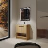 Modern 30" Bathroom Vanity With Ceramic Sink, Freestanding Cabinet, 2 Soft Closing Doors - Oak - Image 4